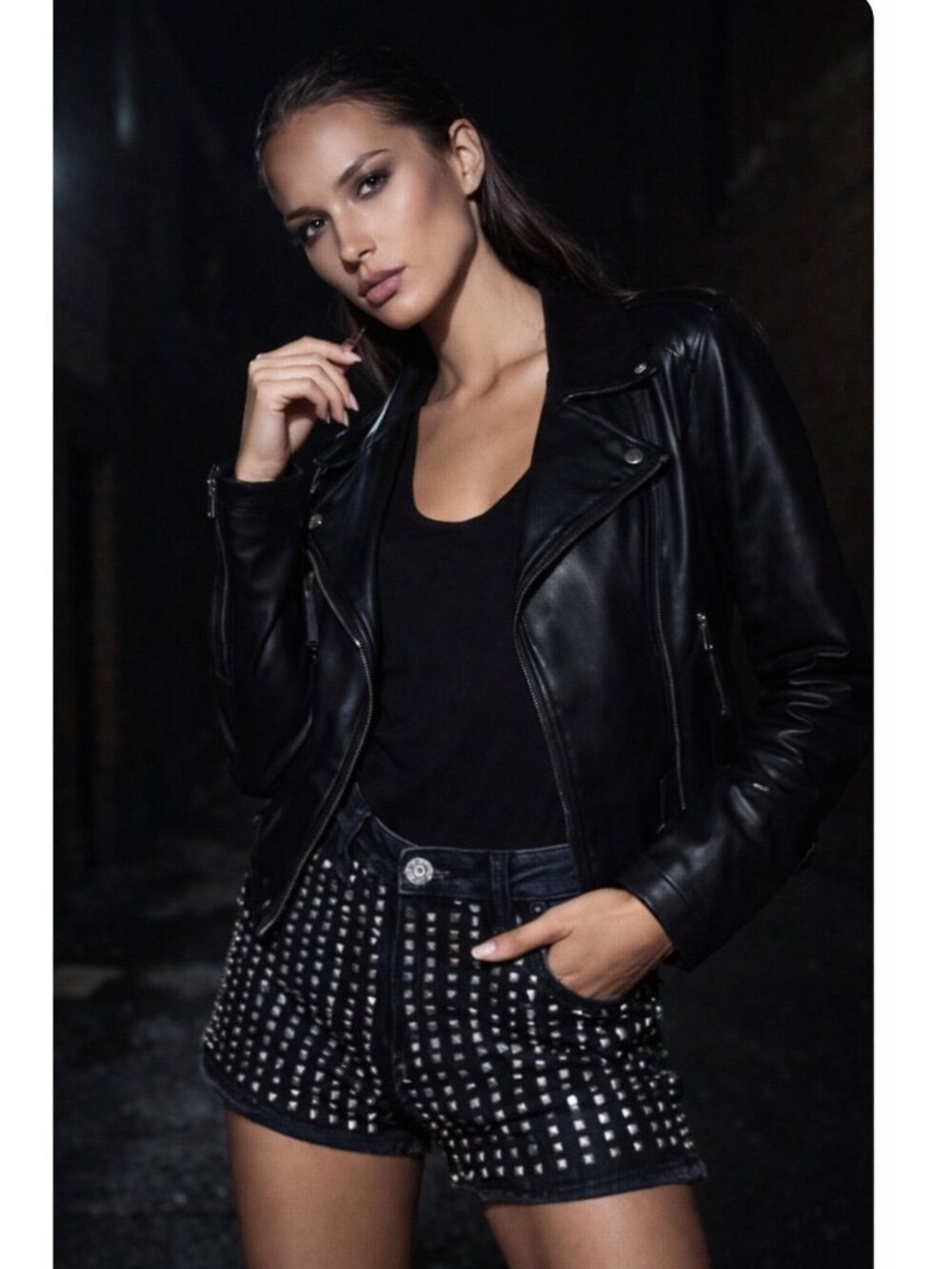 Liu Jo Milano Black Studded Silver‑Faced Studs Stretch Shorts Size 25